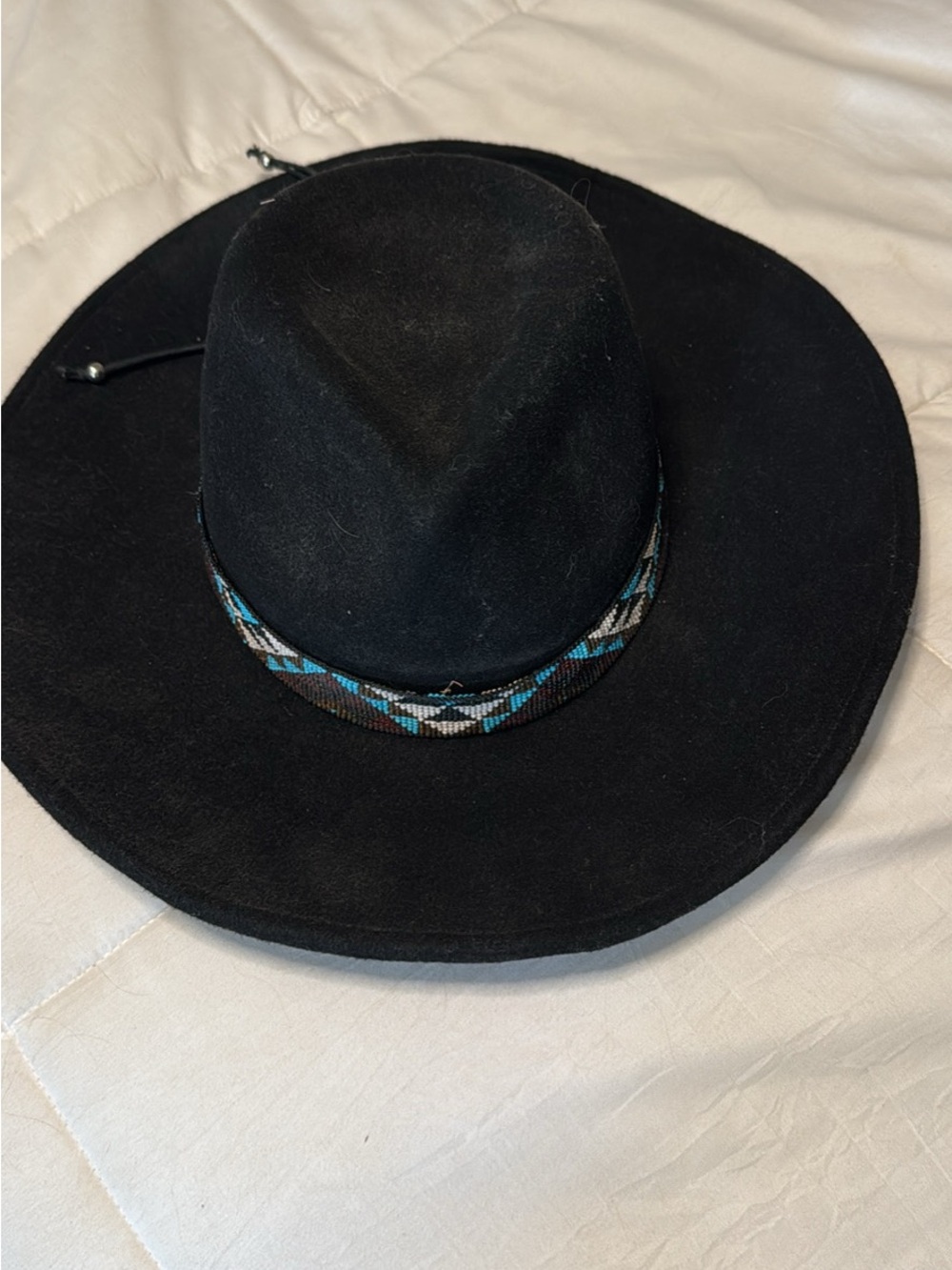 Women's Black Wide-Brim Felt Hat with Turquoise Accent Band